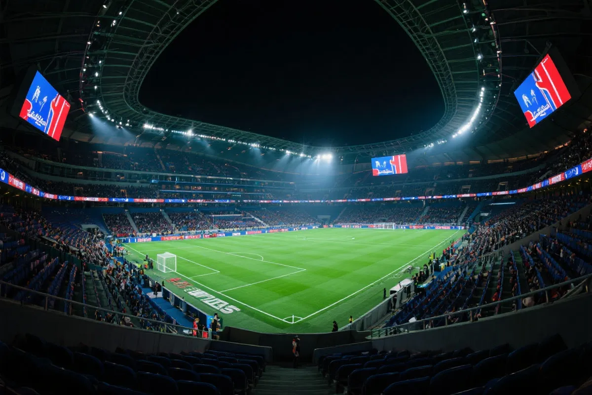 球场内部沉浸式巨幕与观众视角的概念画面