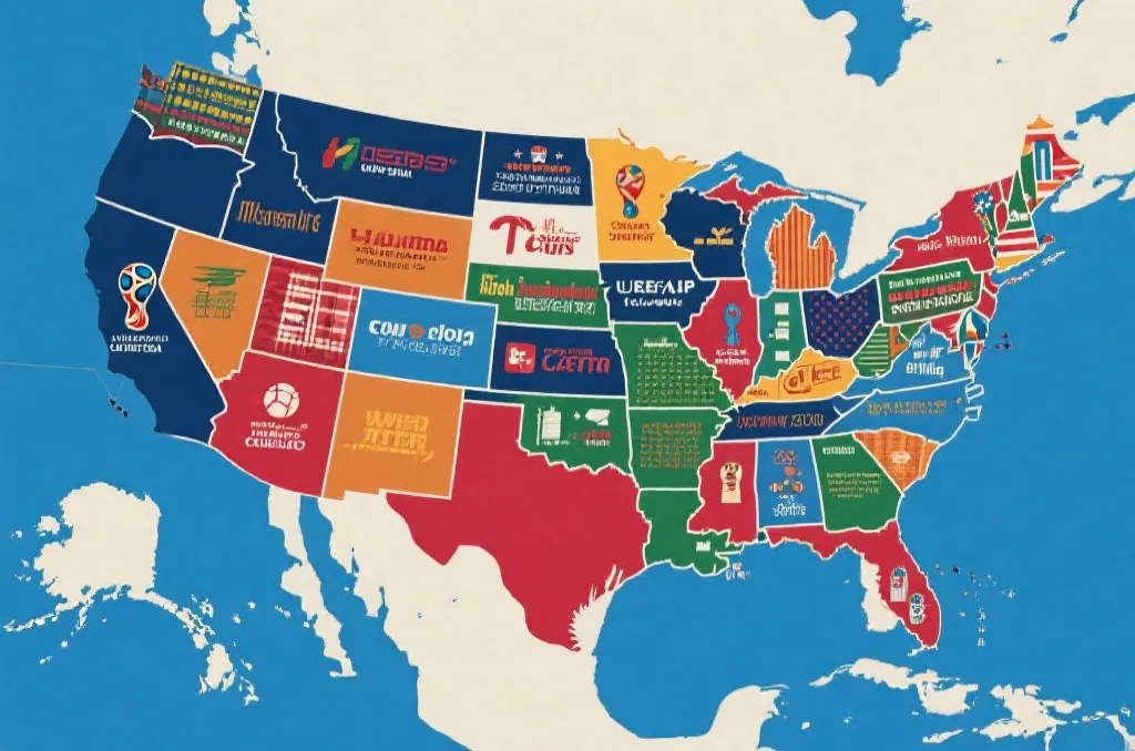 2026世界杯美国主办城市分布地图风格图